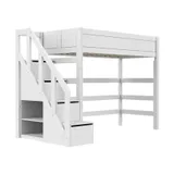 LIFETIME Kidsrooms Hochbett mit Treppenschrank – 90 x 200 cm – Premium-Lattenrost - Weiß