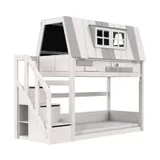 LIFETIME My Hangout Huisbed Hausbett mit Treppenschrank – Premium-Lattenrost White Wash