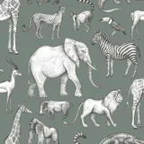 Estahome Jungle Tiere Tapete - 0,53 x 10,05 m - Graues Grün