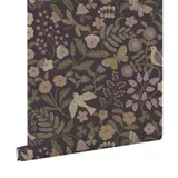 Esta Home Pom Pom Pie Tapete – Blumen und Vögel – Aubergine-Lila/Olivgrün/Flieder-Lila – 53 cm