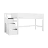 LIFETIME Kidsrooms Halbhochbett mit Treppenschrank Weiß Lackiert