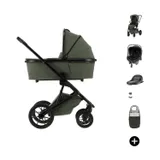 Qute Q-Rider Plus 4-in-1 Kinderwagen - Thyme Green | Kidsriver Curve Babyschale – Black | Kidsriver Isofix Basis