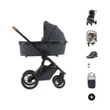 Qute Q-Rider Plus 4-in-1 Kinderwagen - Denim Blue | Kidsriver Curve Babyschale – Clay | Kidsriver Isofix Basis