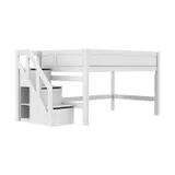 Life Time Premium Halbhochbett - Weiß Lackiert - 120 cm - Mit Treppenschrank