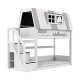 LIFETIME My Hangout Hausbett mit Treppenschrank – Premium-Lattenrost - Weiß Lackiert