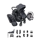 iCandy Peach 8 Double Kinderwagen 3-in-1 - Komplettes Reiseset - Grey/Storm Grey