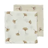 Meyco Baby Gingko Mundtücher- 2 Stück - 30 x 30 cm - Pre-Washed Hydrophil - Offwhite/Soft Sand