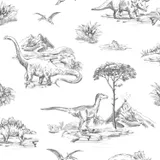 Estahome Dinosaurier Tapete II – 0,53 x 10,05 m – Schwarz/Weiß