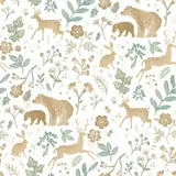 Estahome Wald mit Waldtieren Tapete III – 0,53 x 10,05 m – Grün/Beige