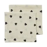 Meyco Baby Sweet Heart Mundtücher - 2er-Pack - Soft Sand/Black - 30x30 cm