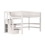 Life Time Deluxe Hochbett - White Wash - 152 cm - 120 cm - Mit Treppenschrank