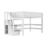 Life Time Deluxe Hochbett - Weiß Lackiert - 152 cm - 120 cm - Mit Treppenschrank