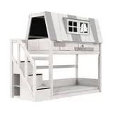 LIFETIME Kidsroom Etagenbett mit Treppenschrank – Premium Lattenrost - White Wash