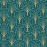 Estahome Art Deco Motivtapete II – 0,53 x 10,05 m – Petrolblau/Gold