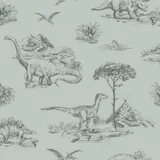Estahome Dinosaurier Tapete II – 0,53 x 10,05 m – Graues Meergrün
