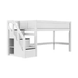LIFETIME Kidsrooms Halbhochbett mit Treppenschrank – 90x200 cm – Premium Lattenrost - Weiß
