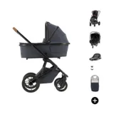 Qute Q-Rider Plus 4-in-1 Kinderwagen - Denim Blue | Kidsriver Curve Babyschale – Black | Kidsriver Isofix Basis