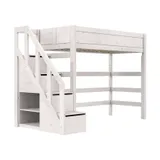 LIFETIME Kidsrooms Hochbett mit Treppenschrank – 90 x 200 cm – Premium-Lattenrost - White Wash