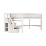 Life Time Premium Halbhochbett - White Wash - 120 cm - Mit Treppenschrank