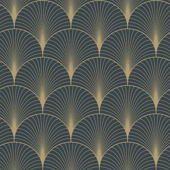 Estahome Art Deco Motivtapete II – 0,53 x 10,05 m – Dunkelblau/Gold