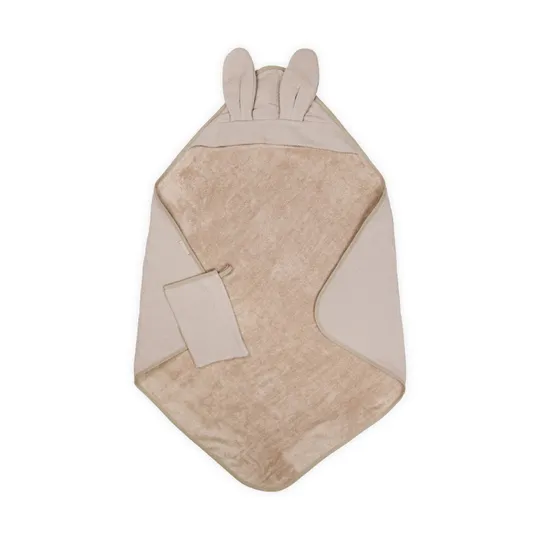 Bambus-Badecape mit Waschlappen – Duo-Set Waffelmuster – 75 x 75 cm - Mocha Sand