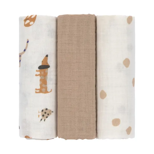 Swaddle & Burp Blanket L Little Mateys royal blue 3 pcs ass., 85 x 85 cm