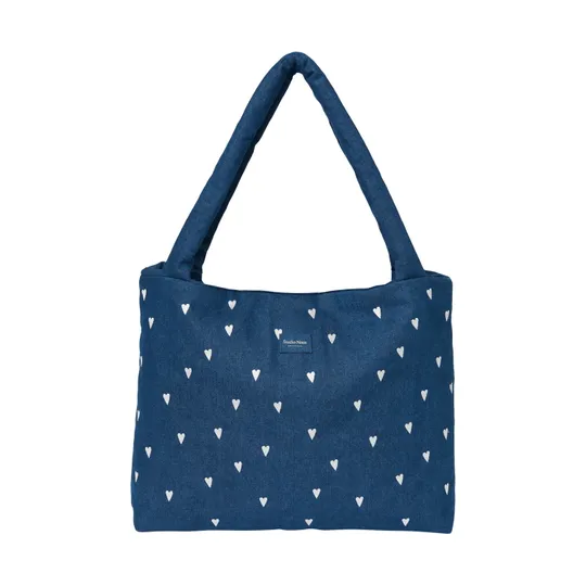 Studio Noos Denim White Hearts Mom Bag - Dark Blue