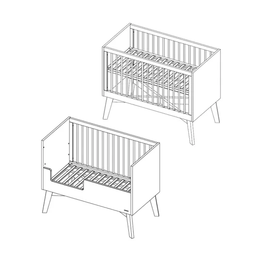 Kidsmill Sixties Babybett Mattweiß / Walnuss 60 x 120 cm