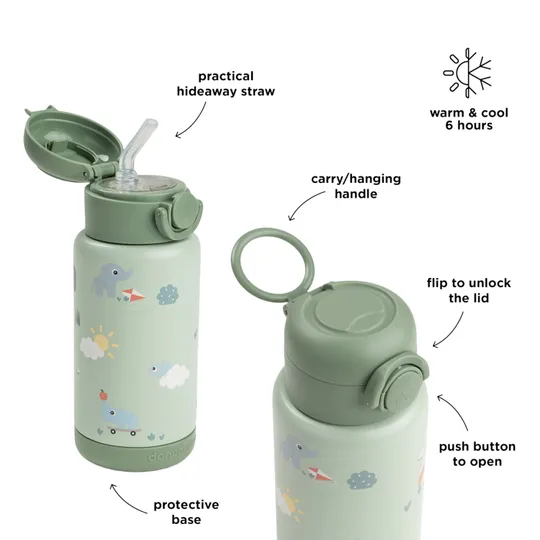 Done By Deer Thermos-Trinkflasche mit Strohhalm – 340 ml - Playground - Green
