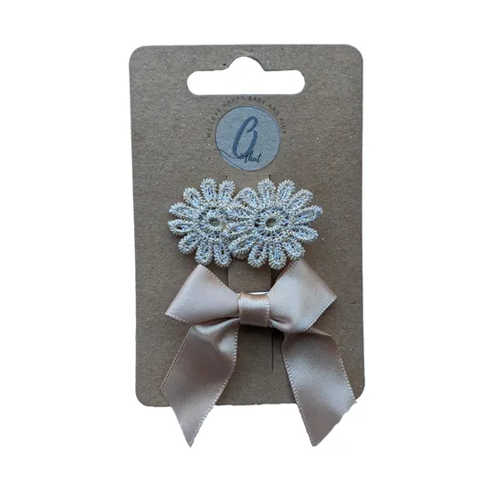 Ootje Geschenk Haarspange Spitze Blume / Große Schleife Sand