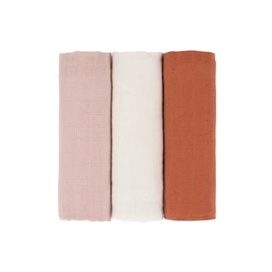Lässig Swaddle & Burp Tuch L (3 Stück) - Powder Pink Milky Rust