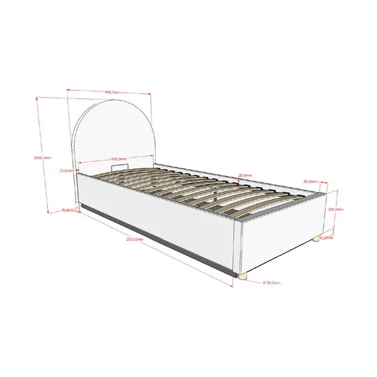 Vipack Moon Storage Bett - 90 x 200 cm - Bouclé Weiß