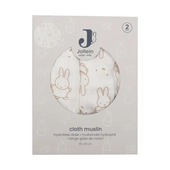 Jollein Miffy Moments Hydrophiles Tuch – 2 Stück – 115 x 115 cm – Light Terra