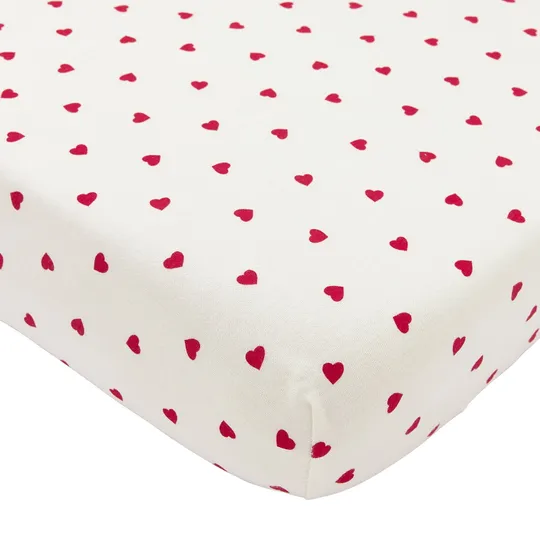 Meyco Spannbettlaken Print - Jersey - Sweet Heart - White/Red - 40 x 80/90 cm