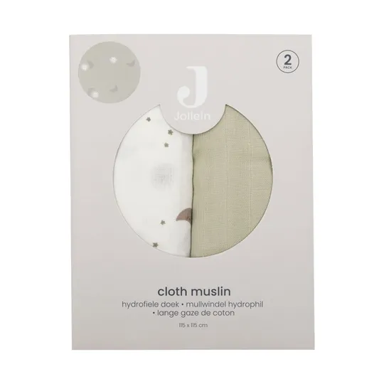 Jollein Over The Moon Hydrophile Tücher - 2 Stück - 115 x 115 cm