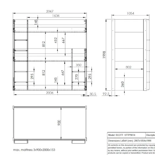 Scott Triple Etagenbett - Weiß - 90 x 200 cm