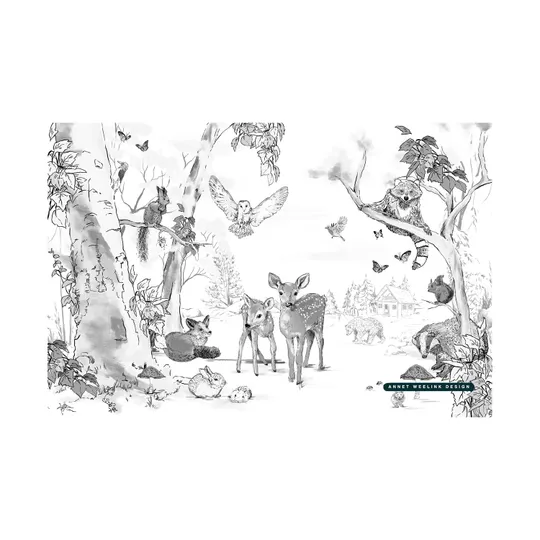 Annet Weelink Design Magical Forest Textiltapete - 400 x 280 cm - Black/White