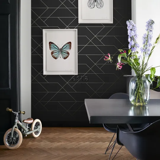 Estahome Grafische Linien II - 0,53 x 10,05 m - Schwarz / Gold