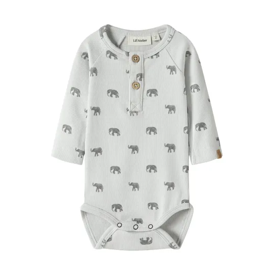 Lil Atelier Babybody - Gr. 74- Glacier Gray Elephant