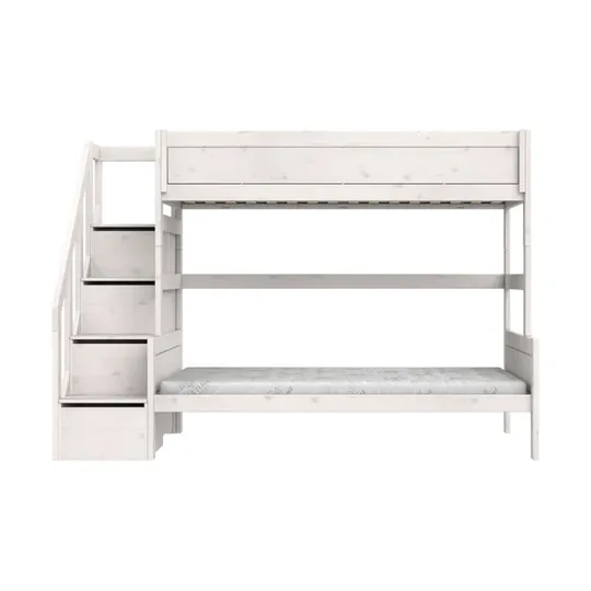 LIFETIME Kidsrooms Family Etagenbett mit Treppenschrank – Premium – 90/120 x 200 cm - White Wash