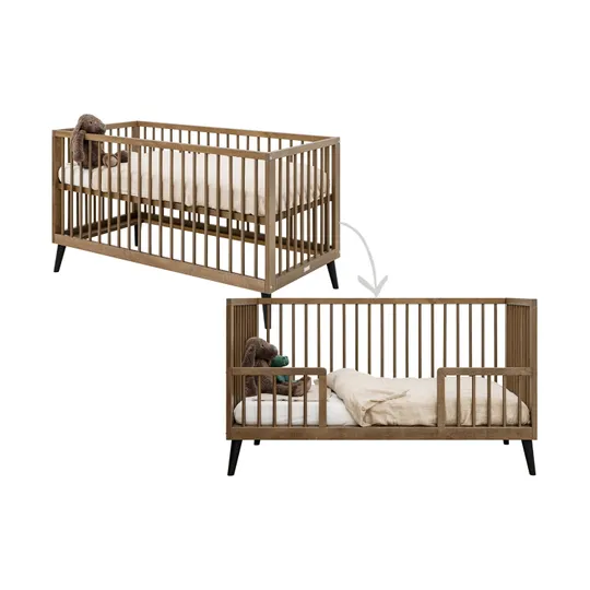 Bopita Zara Babyzimmer Walnuss | Bett 70 x 140 cm + Kommode XL + 2- türiger Kleiderschrank