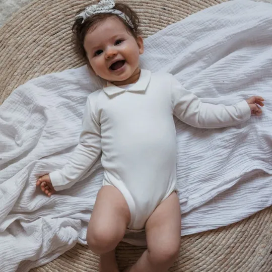 Klein Baby - Babybody mit Kragen - Langarm - Größe 56 - Off-White