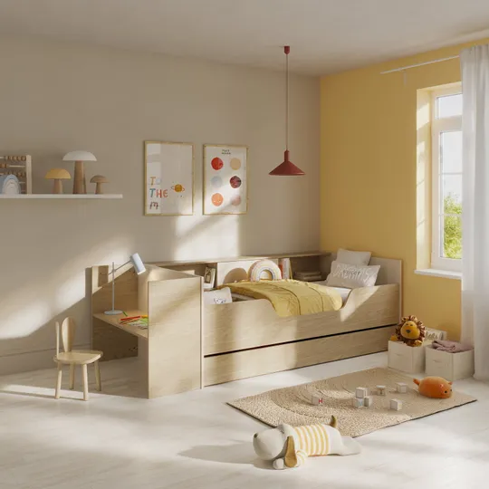 Gami BAYA Bett mit Schreibtisch – 90 x 200 cm – Natur