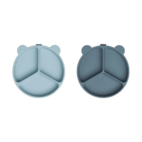 Liewood Stacy Saugnapf Fachteller - 2 Stück - Sea Blue / Whale Blue