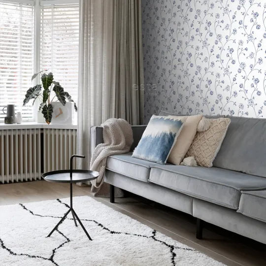 Estahome Toile De Jouy Rosen Tapete – 0,53 x 10,05 m – Weiß / Blau