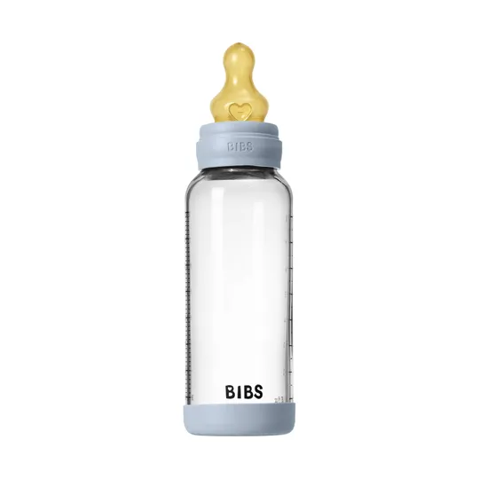 BIBS Flasche - Medium Flow - 240 ml - Glas/Latex - Baby Blue