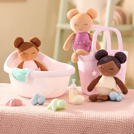 Lullababy Badepuppen im Körbchen – 3 Stück – Rosa
