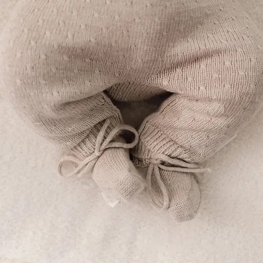 Little Dutch Strick-Babystrampler - Pure Knit - Soft Beige Melange - 56