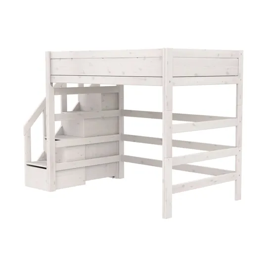 Life Time Premium Hochbett - White Wash - 177 cm - 120 cm - Mit Treppenschrank