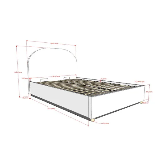 Vipack Bett - Moon Storage - 140 x 200 cm - Bouclé